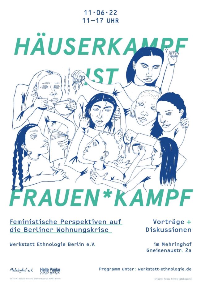 Flyer der Veranstaltung "Häuserkampf ist Frauen*Kampf" am 11.06.22, 11 bis 17 Uhr, im Mehringhof, Gneisenaustr. 2a